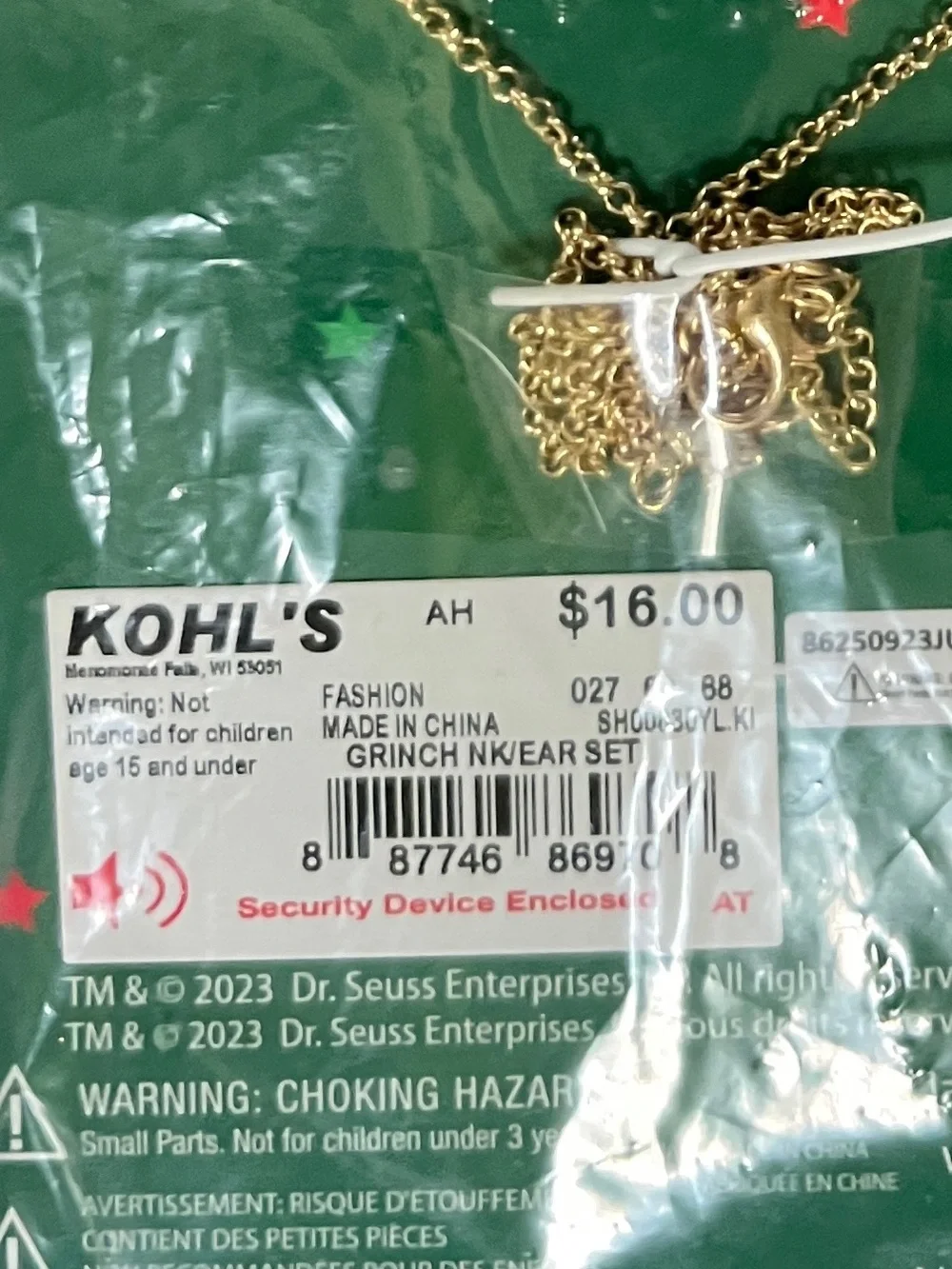Kohl's Gold-Tone The Grinch Necklace & Stud Earrings Set - Green Accents